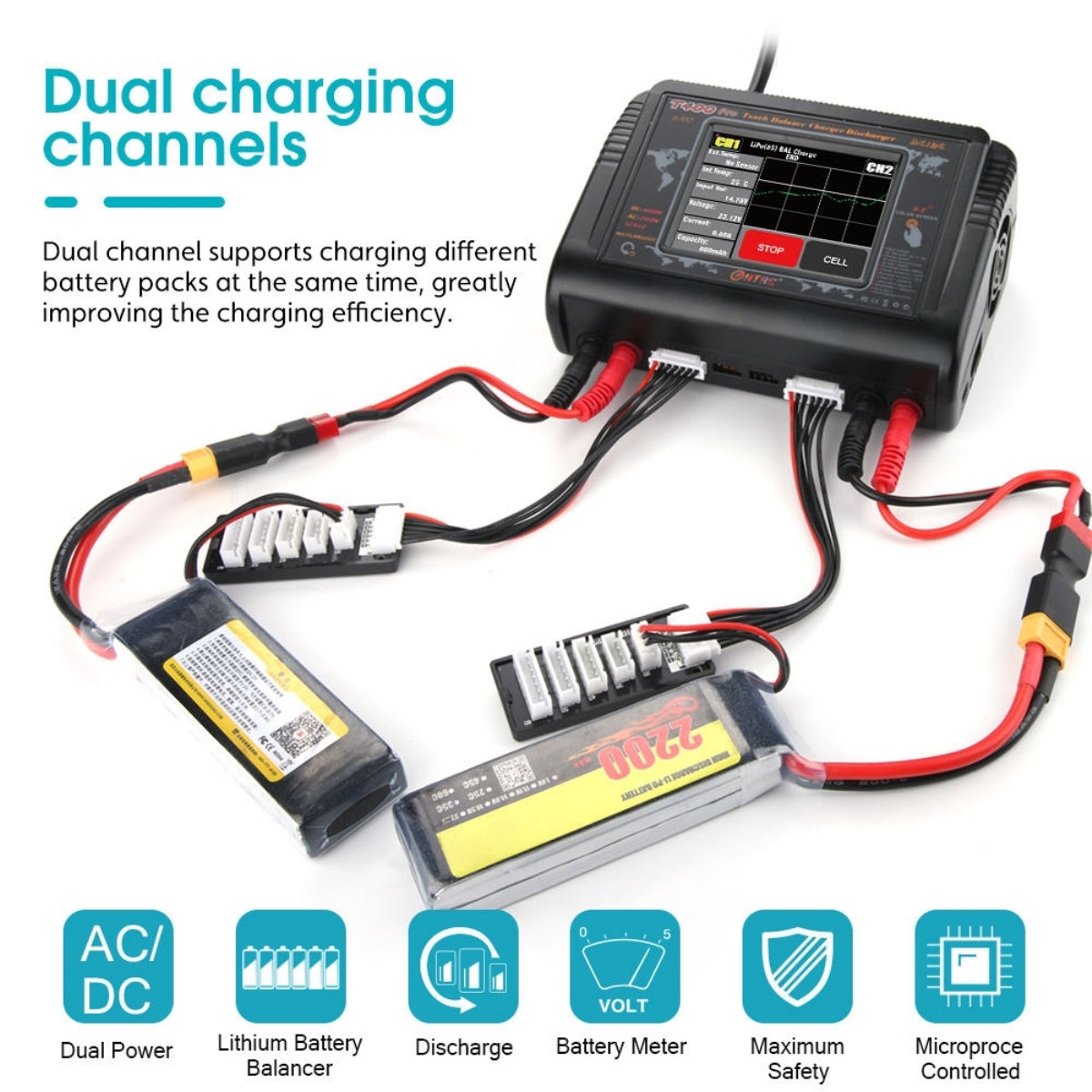 HTRC Ladegerät DUO Touch T400PRO 200W (12A) - HTRC-T400PRO - RCXX - RC Racing Shop | RC Models | Tuning & Spare Parts for Professionals