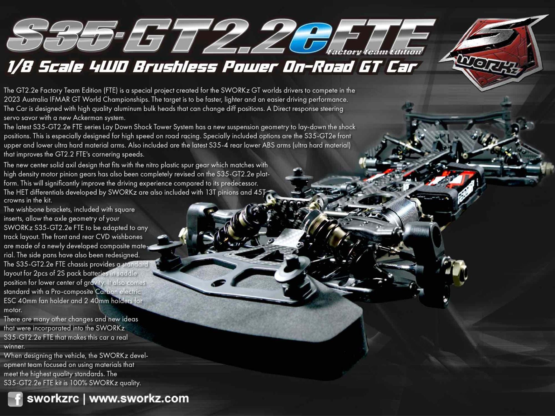 Sworkz S35-GT2.2e FTE Factory Team Edition 1/8 Brushless Power GT Pro Kit - SW910038F - RCXX - RC Racing Shop | RC Models | Tuning & Spare Parts for Professionals